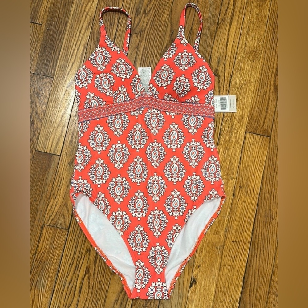 Boden Red Paisley One-Piece Swimsuit
